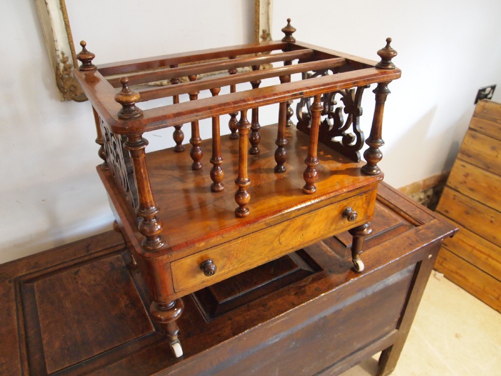 Canterbury magazine rack Early Victorian burr and figured Walnut c1840 View IX