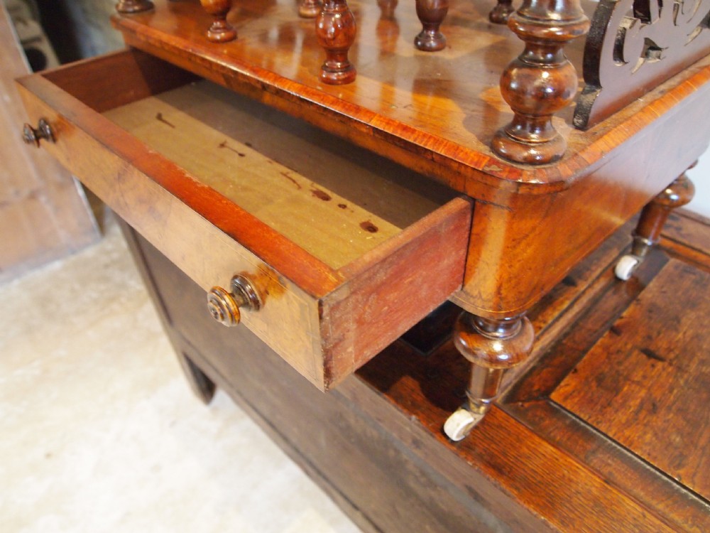 Canterbury magazine rack Early Victorian burr and figured Walnut c1840 View X