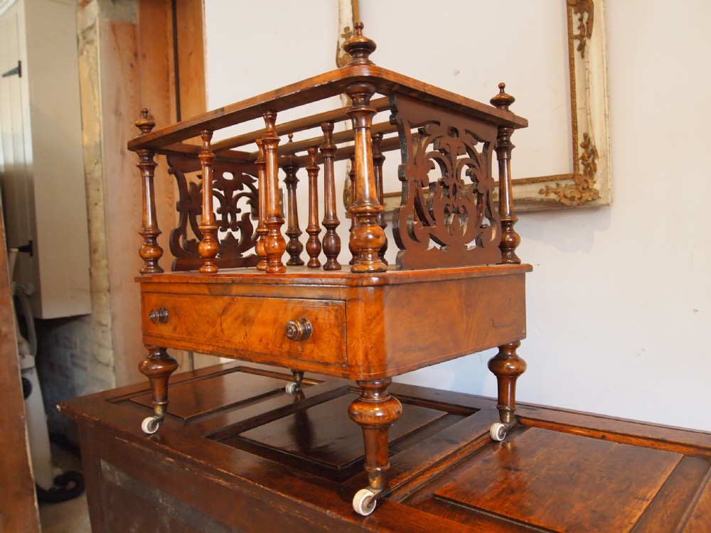 Canterbury magazine rack Early Victorian burr and figured Walnut c1840 View XI