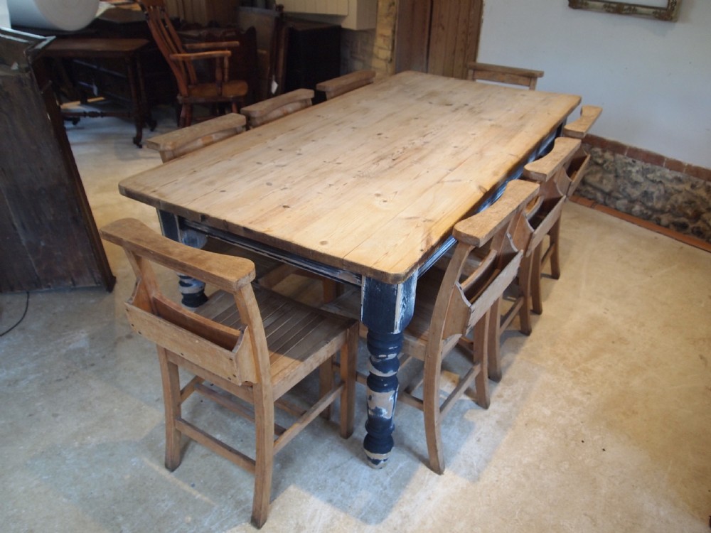 Table Edwardian Pine scrub top refectory dining table c1910 View II