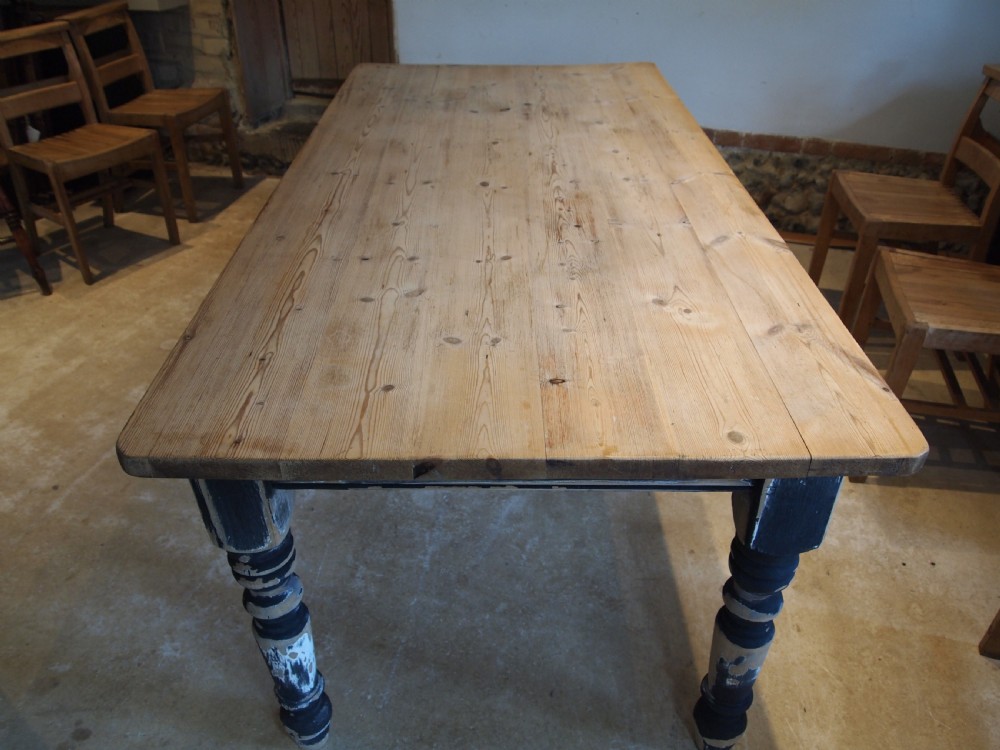 Table Edwardian Pine scrub top refectory dining table c1910 View IV