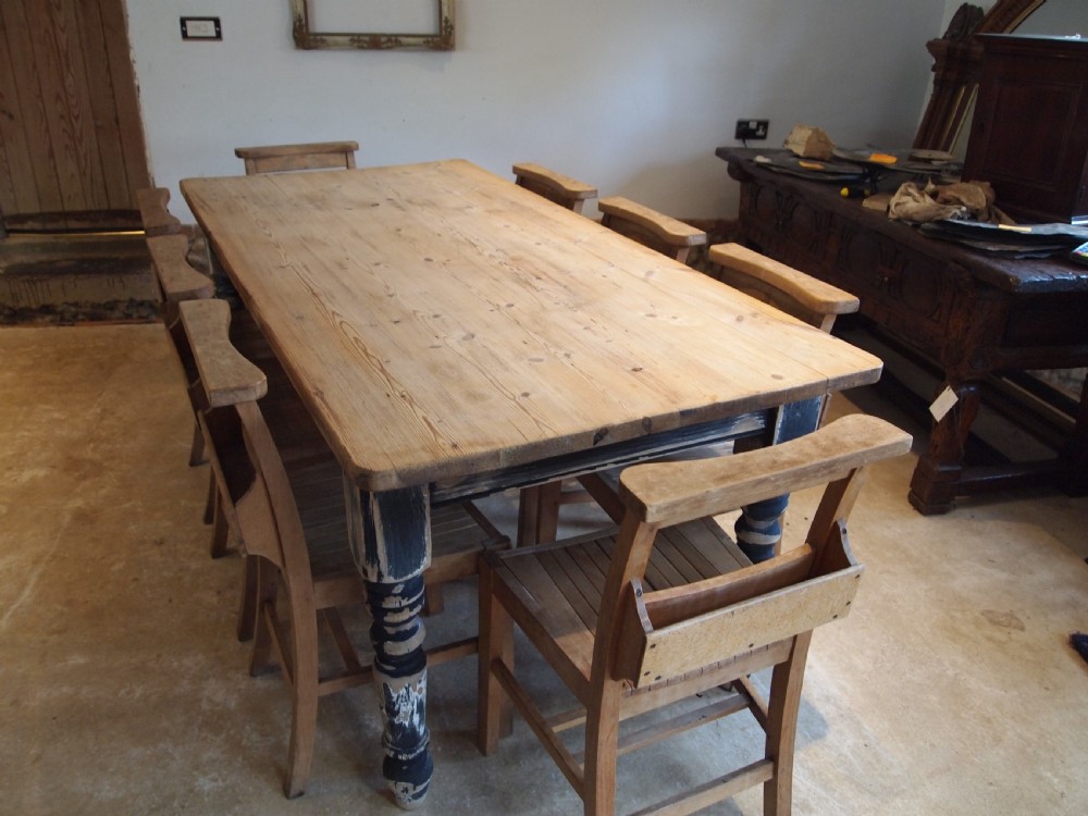 Table Edwardian Pine scrub top refectory dining table c1910 View VIII