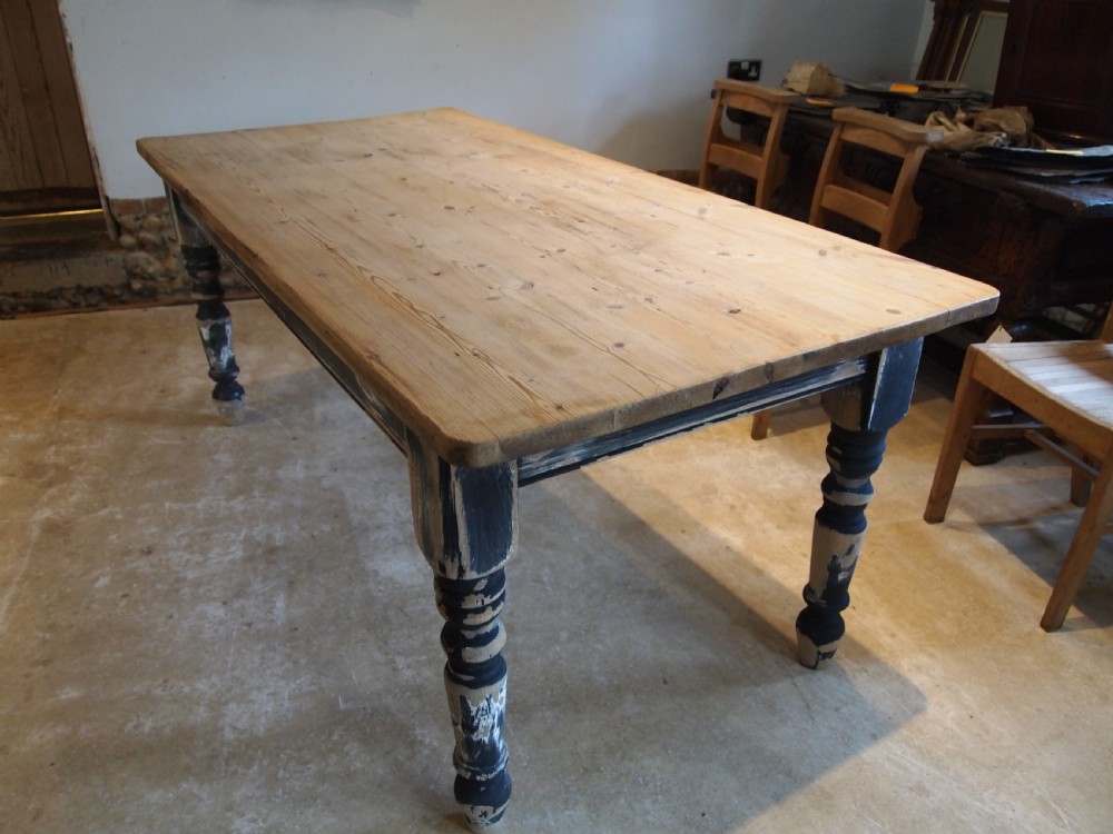 Table Edwardian Pine scrub top refectory dining table c1910 View IX