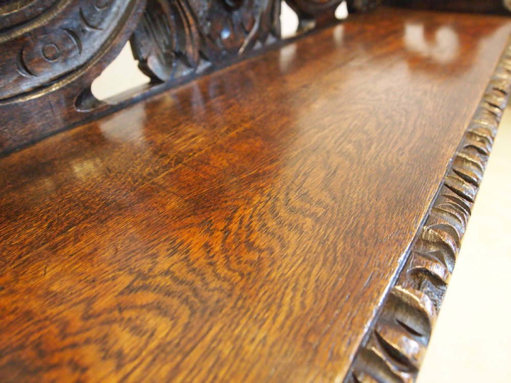 Bench settle window seat pew Victorian Carved Oak Green man c1880 View V