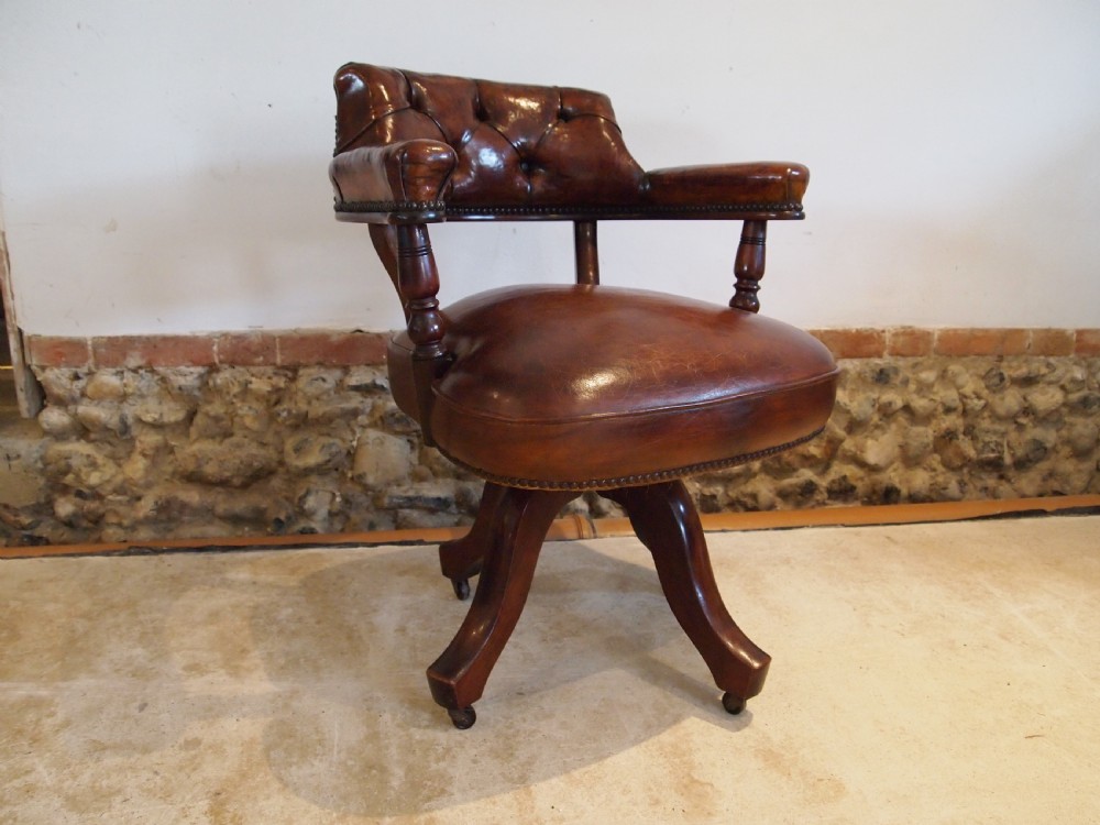 Chair outstanding Victorian Mahogany and leather desk chair c1880 View VIII