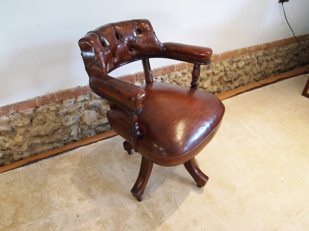 Chair outstanding Victorian Mahogany and leather desk chair c1880 View X