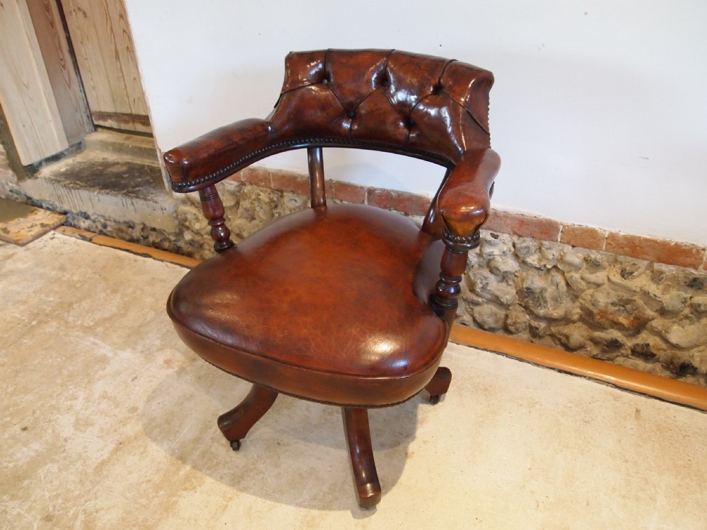 Chair outstanding Victorian Mahogany and leather desk chair c1880 View XI