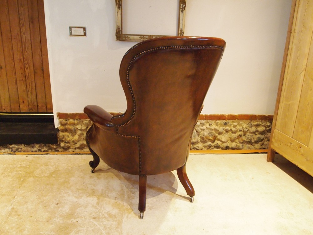 Chair stunning early Victorian Chestnut leather armchair c1840 View V