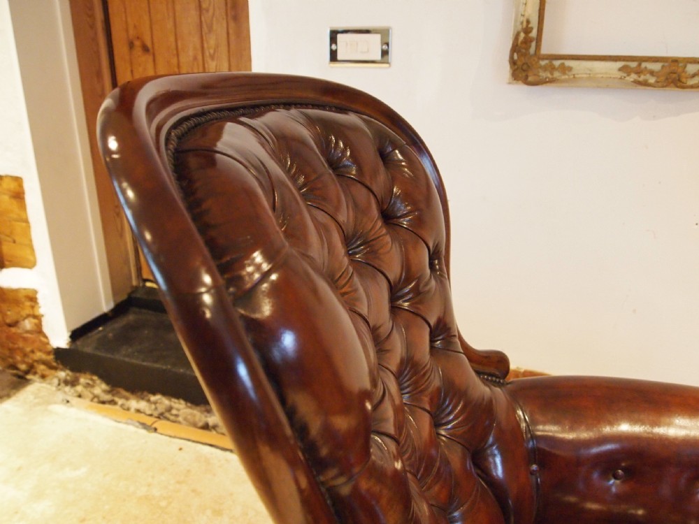 Chair stunning early Victorian Chestnut leather armchair c1840 View VI