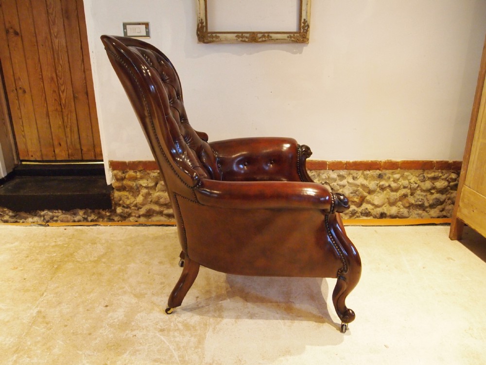 Chair stunning early Victorian Chestnut leather armchair c1840 View VII