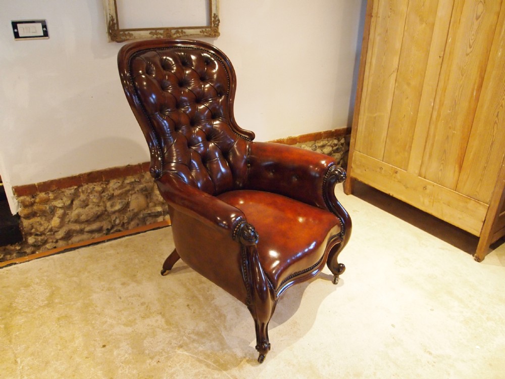 Chair stunning early Victorian Chestnut leather armchair c1840 View VIII