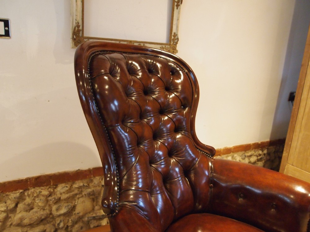 Chair stunning early Victorian Chestnut leather armchair c1840 View IX