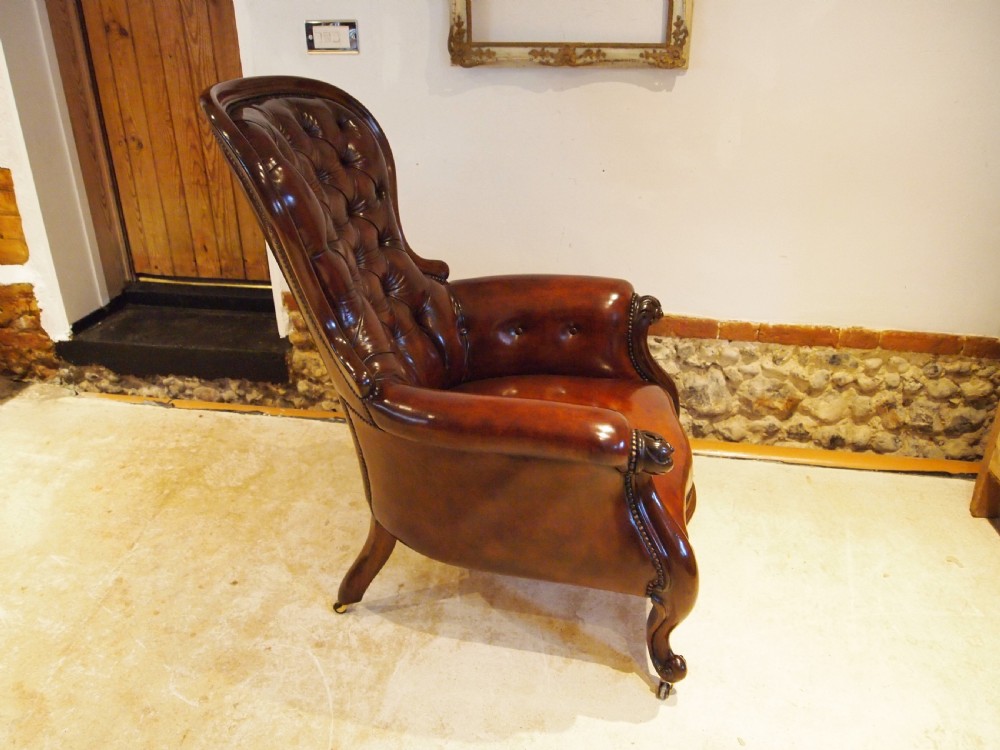 Chair stunning early Victorian Chestnut leather armchair c1840 View X