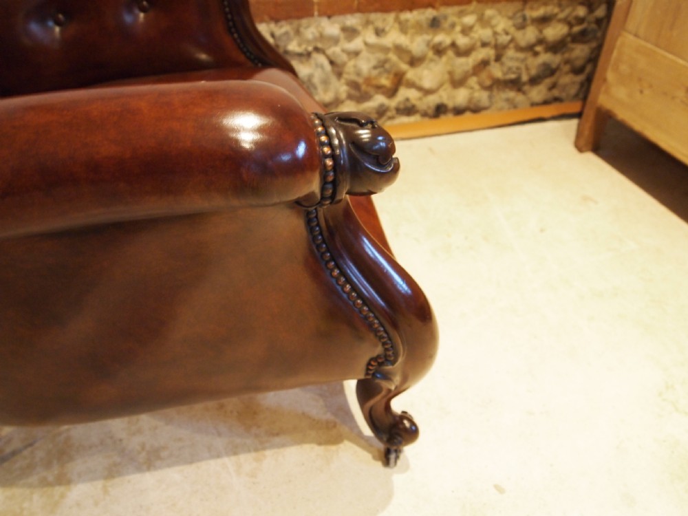 Chair stunning early Victorian Chestnut leather armchair c1840 View XII