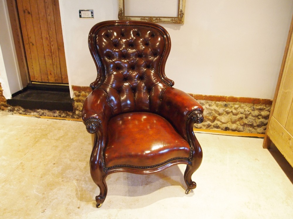 Chair stunning early Victorian Chestnut leather armchair c1840 View XIII