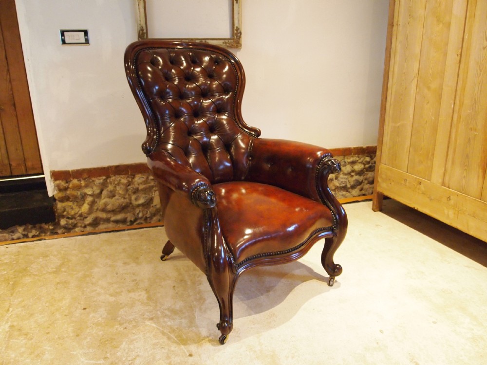 Chair stunning early Victorian Chestnut leather armchair c1840 View XIV
