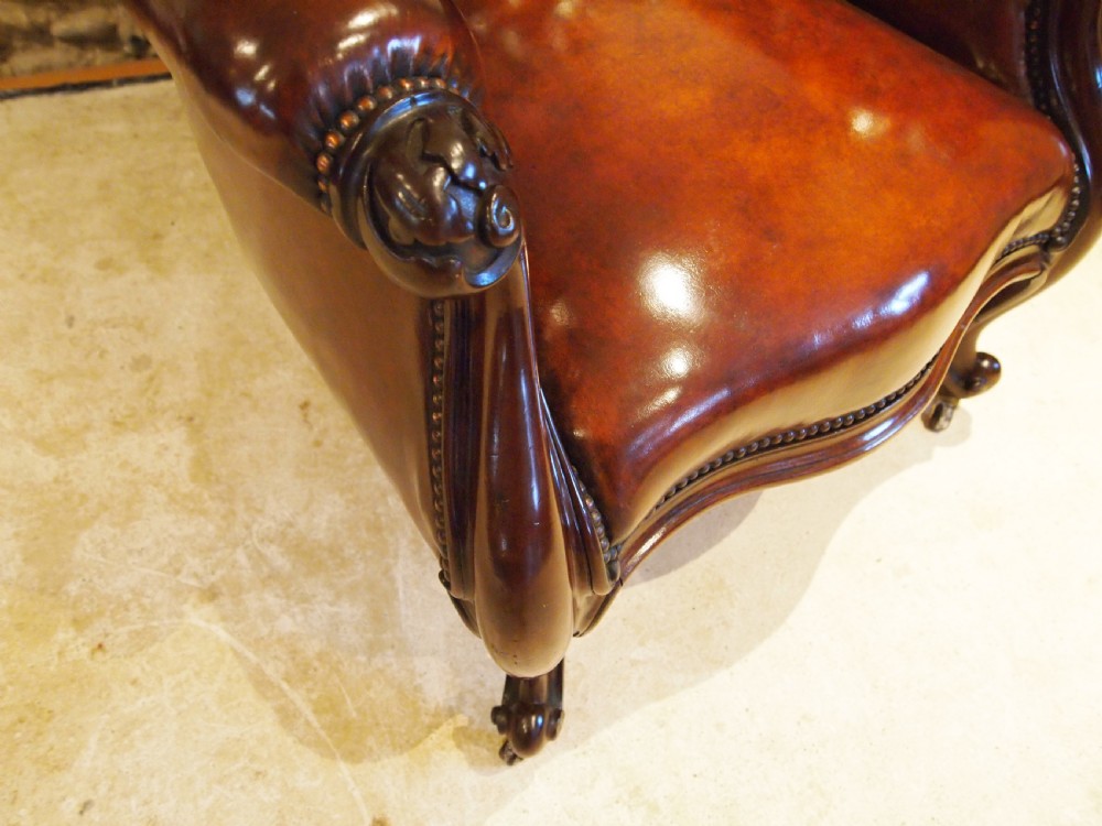 Chair stunning early Victorian Chestnut leather armchair c1840 View XV