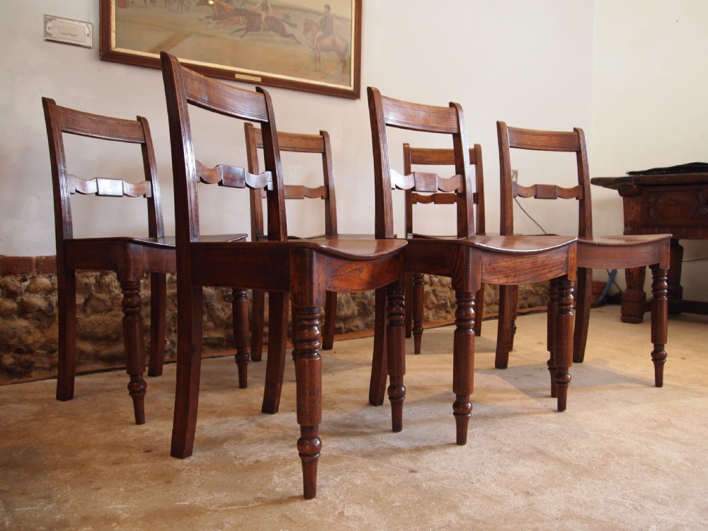 Chairs rare set of six East Anglian bar back solid Elm dining chairs c1820