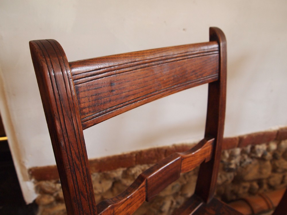 Chairs rare set of six East Anglian bar back solid Elm dining chairs c1820 View V