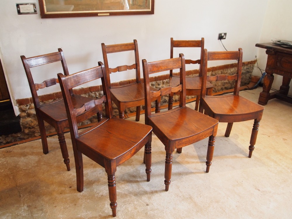 Chairs rare set of six East Anglian bar back solid Elm dining chairs c1820 View VIII