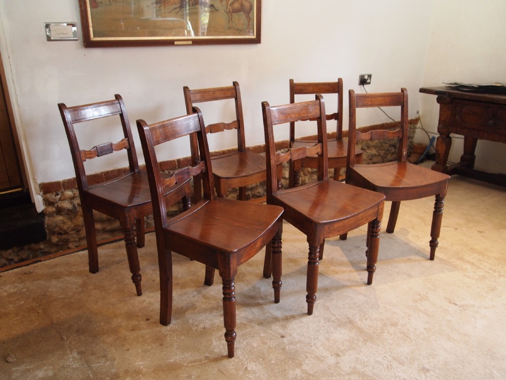 Chairs rare set of six East Anglian bar back solid Elm dining chairs c1820 View XIII