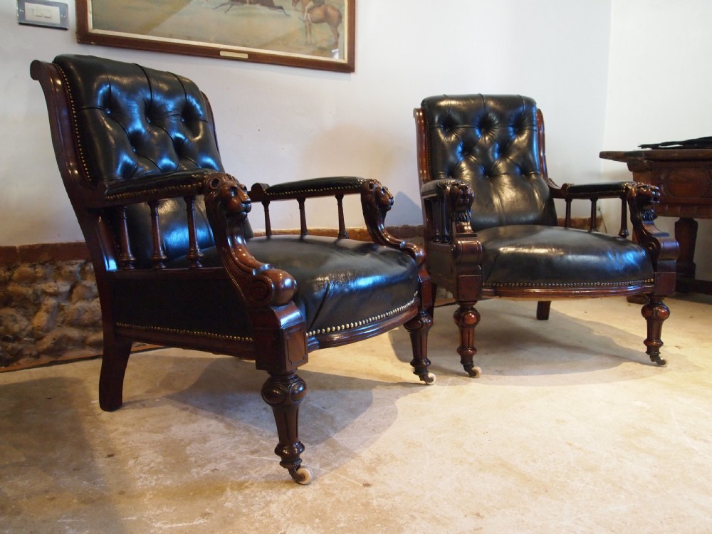 Chairs fine rare stunning pair of Victorian library armchairs c1870