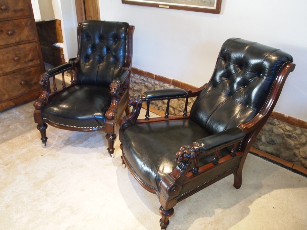 Chairs fine rare stunning pair of Victorian library armchairs c1870 View III
