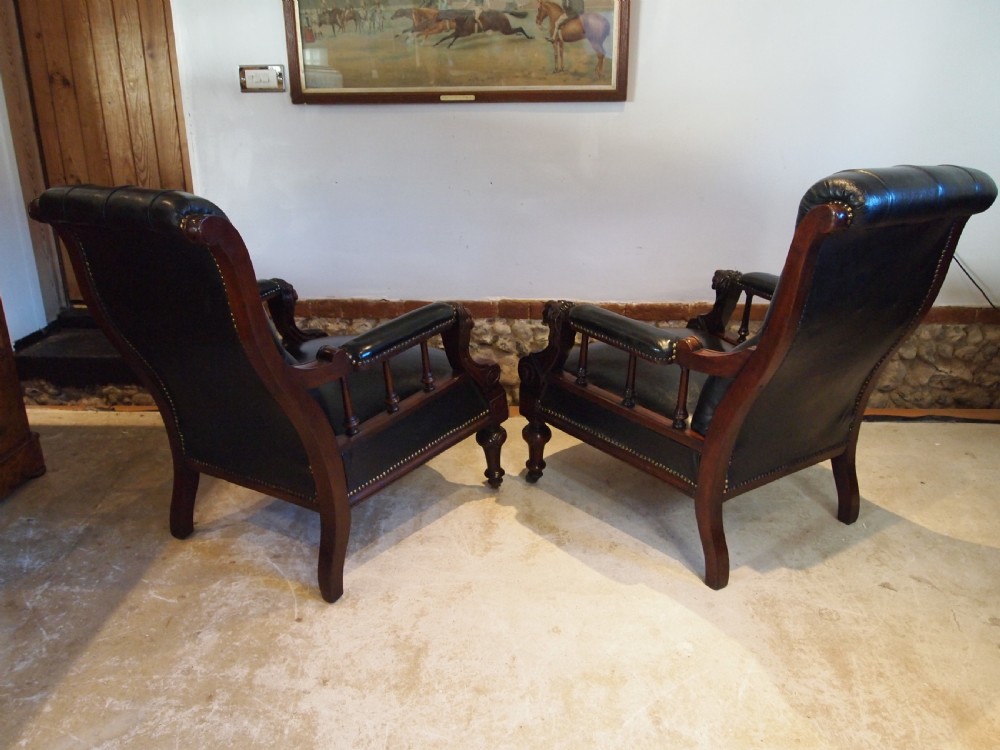 Chairs fine rare stunning pair of Victorian library armchairs c1870 View IV