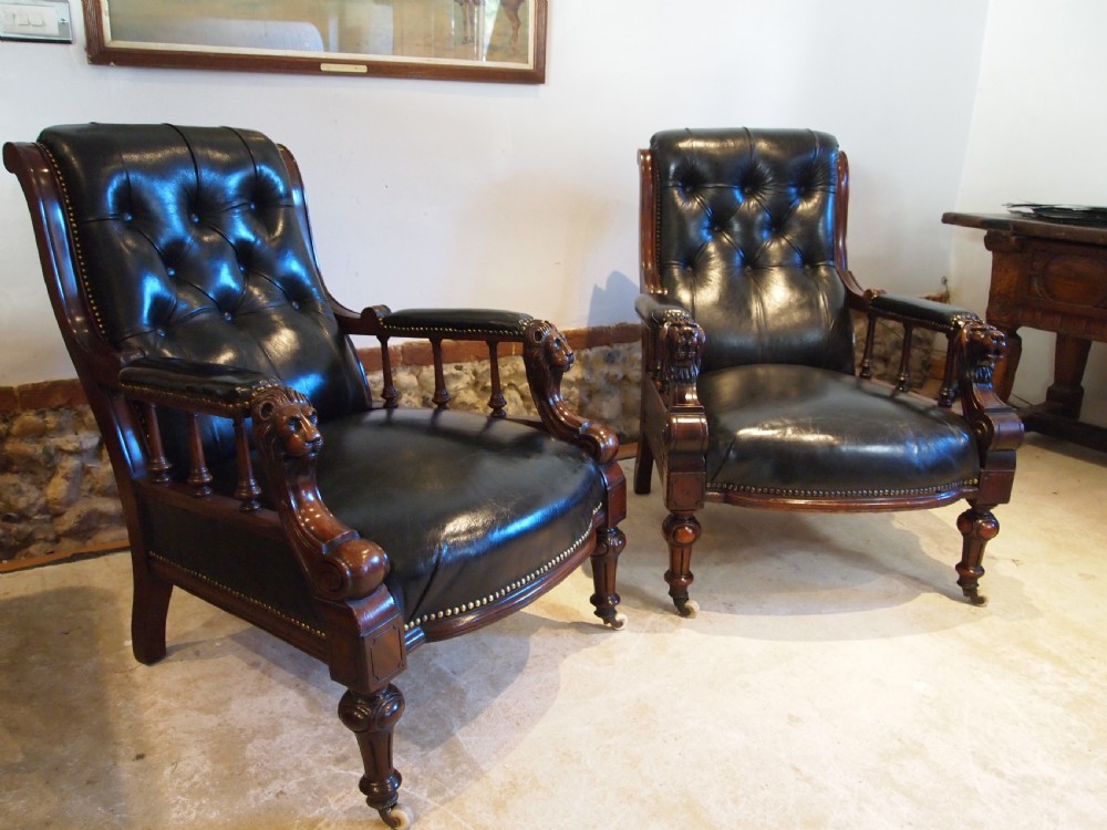 Chairs fine rare stunning pair of Victorian library armchairs c1870 View VI