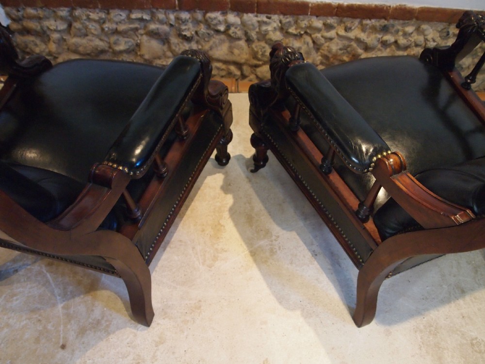 Chairs fine rare stunning pair of Victorian library armchairs c1870 View VII