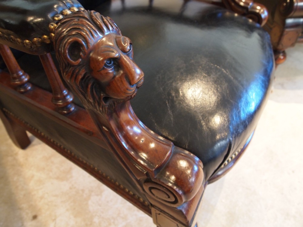 Chairs fine rare stunning pair of Victorian library armchairs c1870 View VIII
