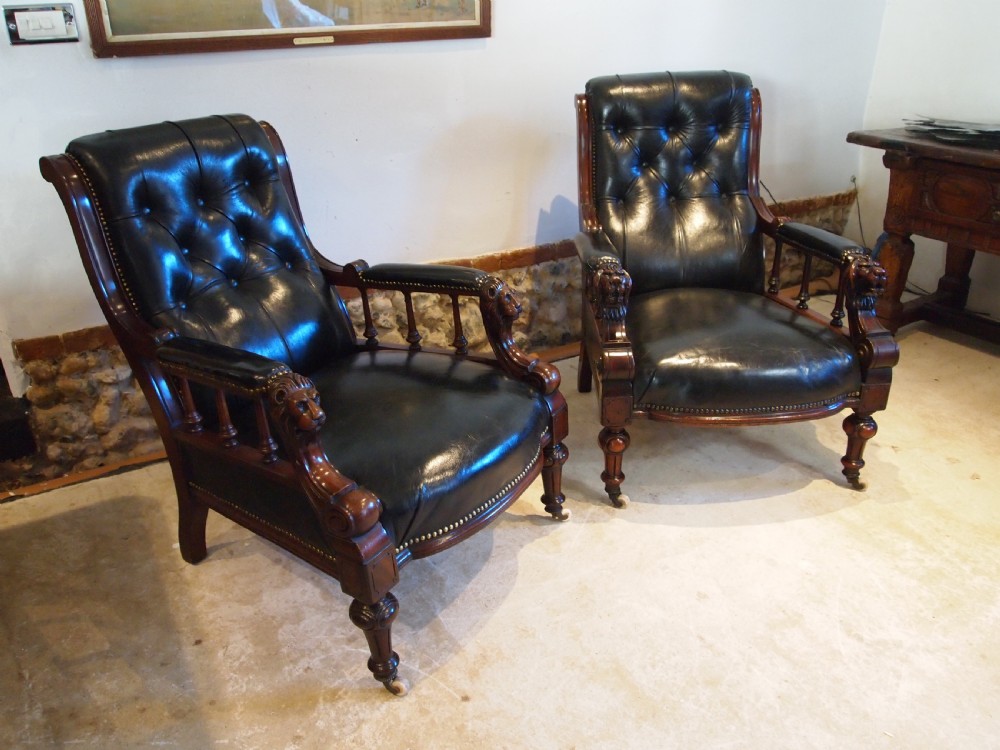 Chairs fine rare stunning pair of Victorian library armchairs c1870 View X