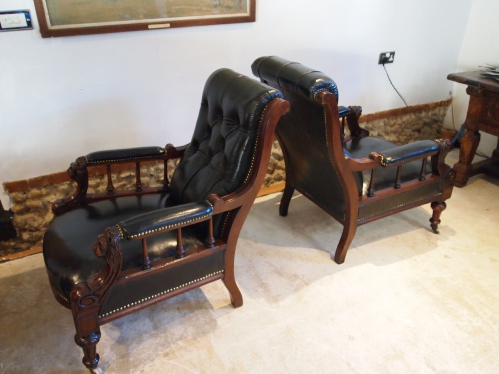 Chairs fine rare stunning pair of Victorian library armchairs c1870 View XI