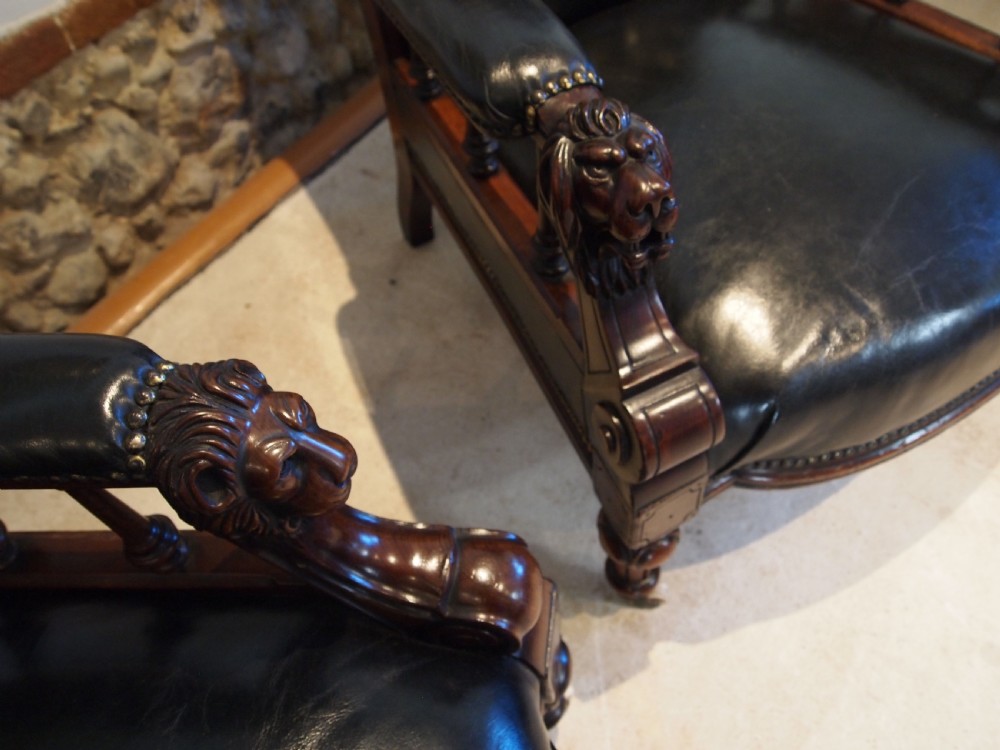 Chairs fine rare stunning pair of Victorian library armchairs c1870 View XIII