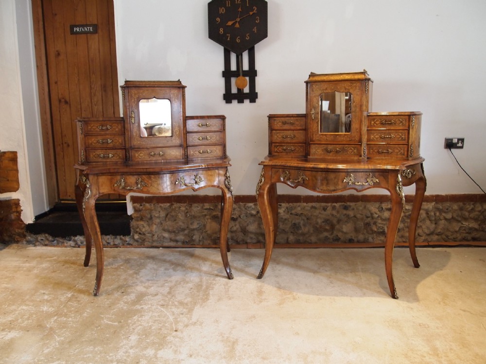 Desk rare pair of Bonheur du Jour's exhibition quality Burr walnut c1860 View III
