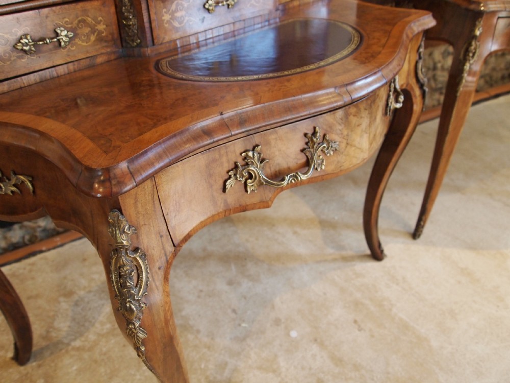 Desk rare pair of Bonheur du Jour's exhibition quality Burr walnut c1860 View VI