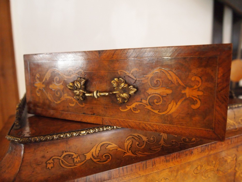 Desk rare pair of Bonheur du Jour's exhibition quality Burr walnut c1860 View XII