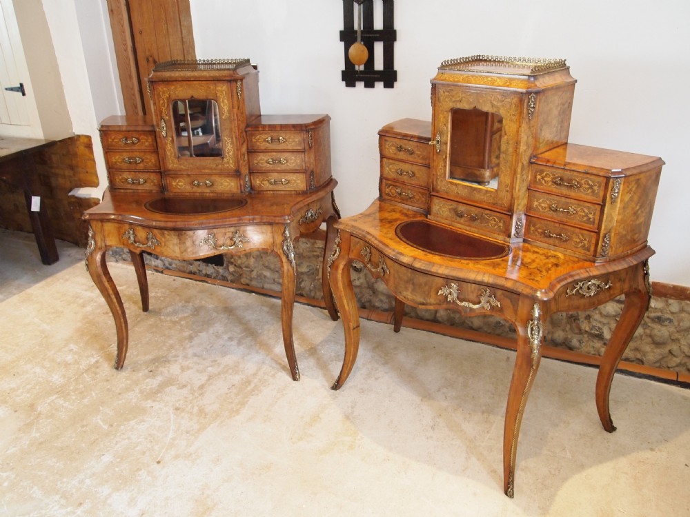 Desk rare pair of Bonheur du Jour's exhibition quality Burr walnut c1860 View XIV