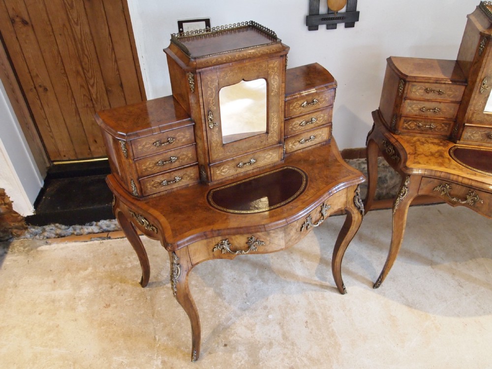 Desk rare pair of Bonheur du Jour's exhibition quality Burr walnut c1860 View XV
