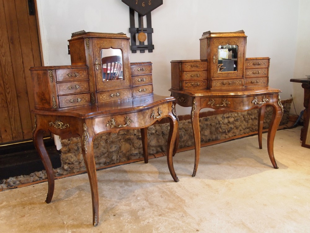 Desk rare pair of Bonheur du Jour's exhibition quality Burr walnut c1860 View XVI
