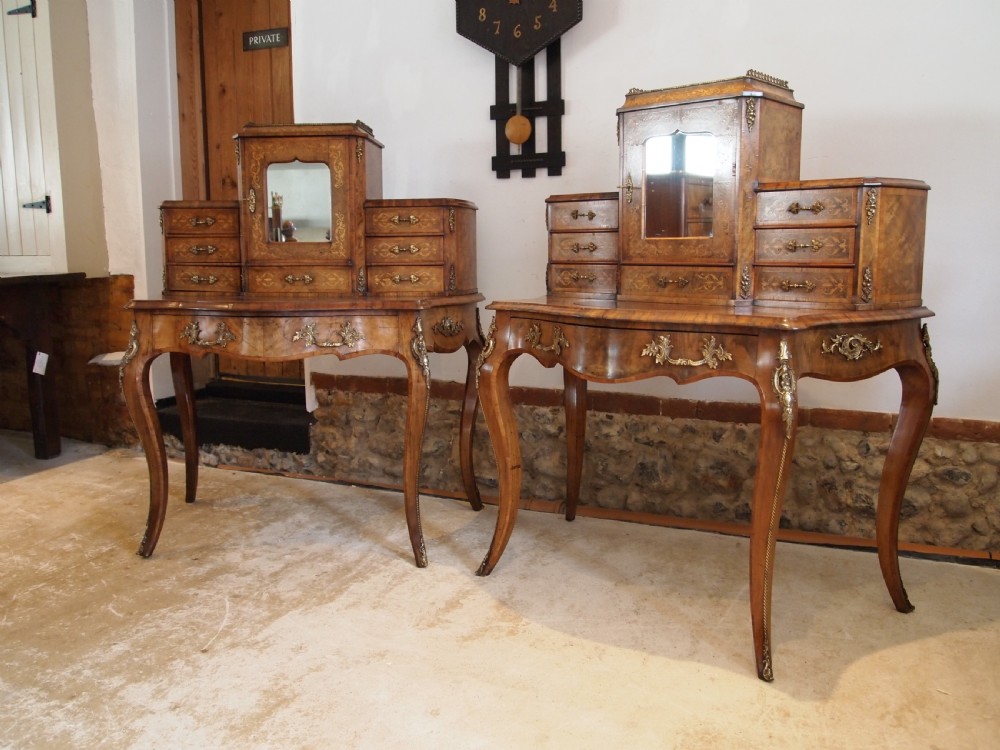 Desk rare pair of Bonheur du Jour's exhibition quality Burr walnut c1860 View XIX