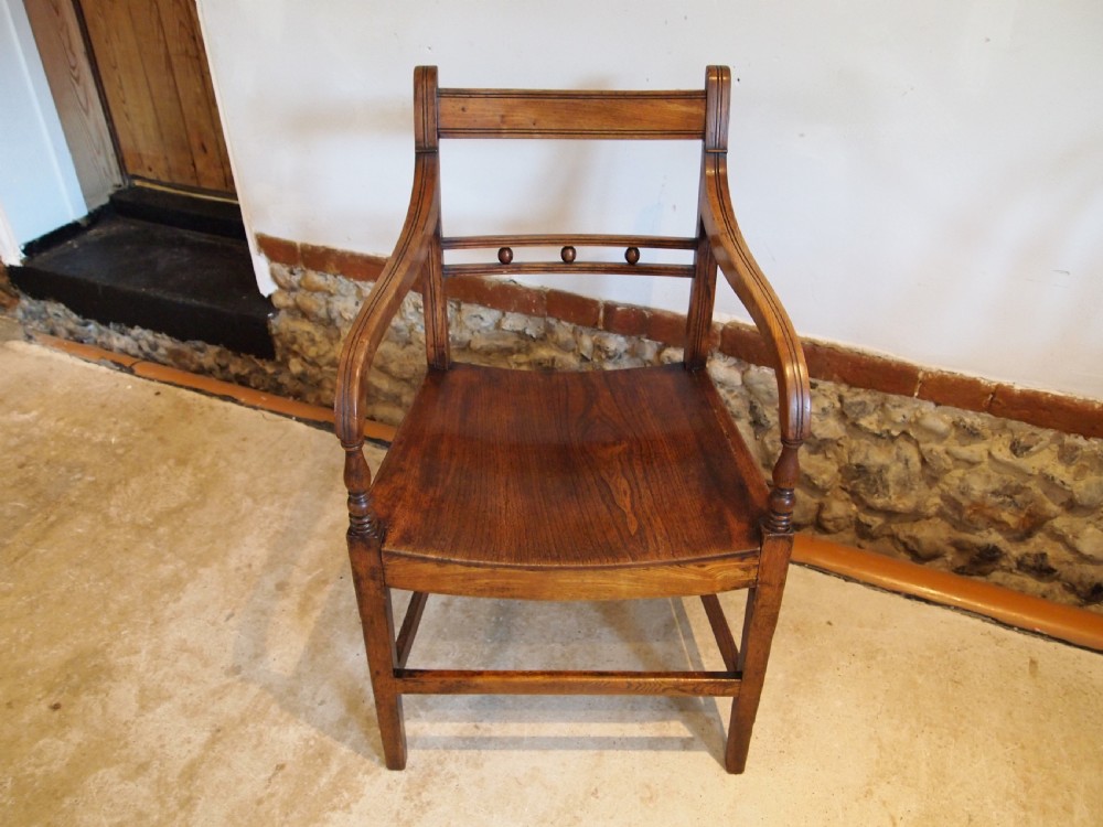Chair George IV solid Elm Suffolk Ball back armchair c1820 View VIII