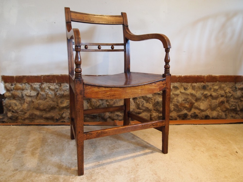 Chair George IV solid Elm Suffolk Ball back armchair c1820 View XII