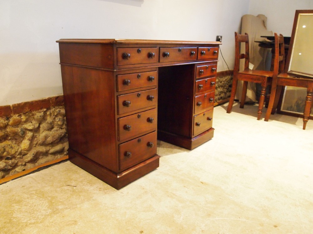 Desk Victorian Mahogany small 3 part twin pedestal desk c1880 View V