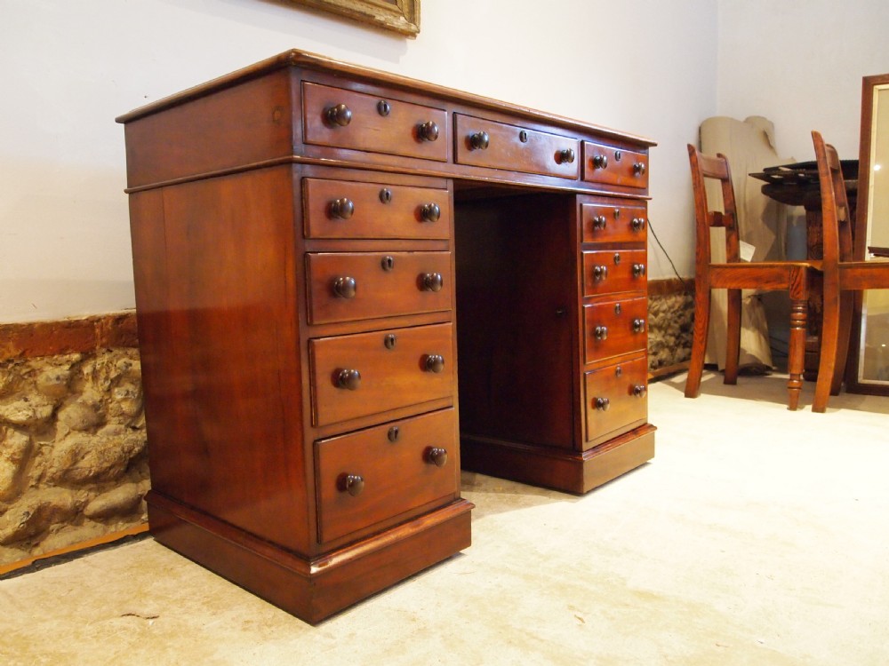 Desk Victorian Mahogany small 3 part twin pedestal desk c1880 View XI