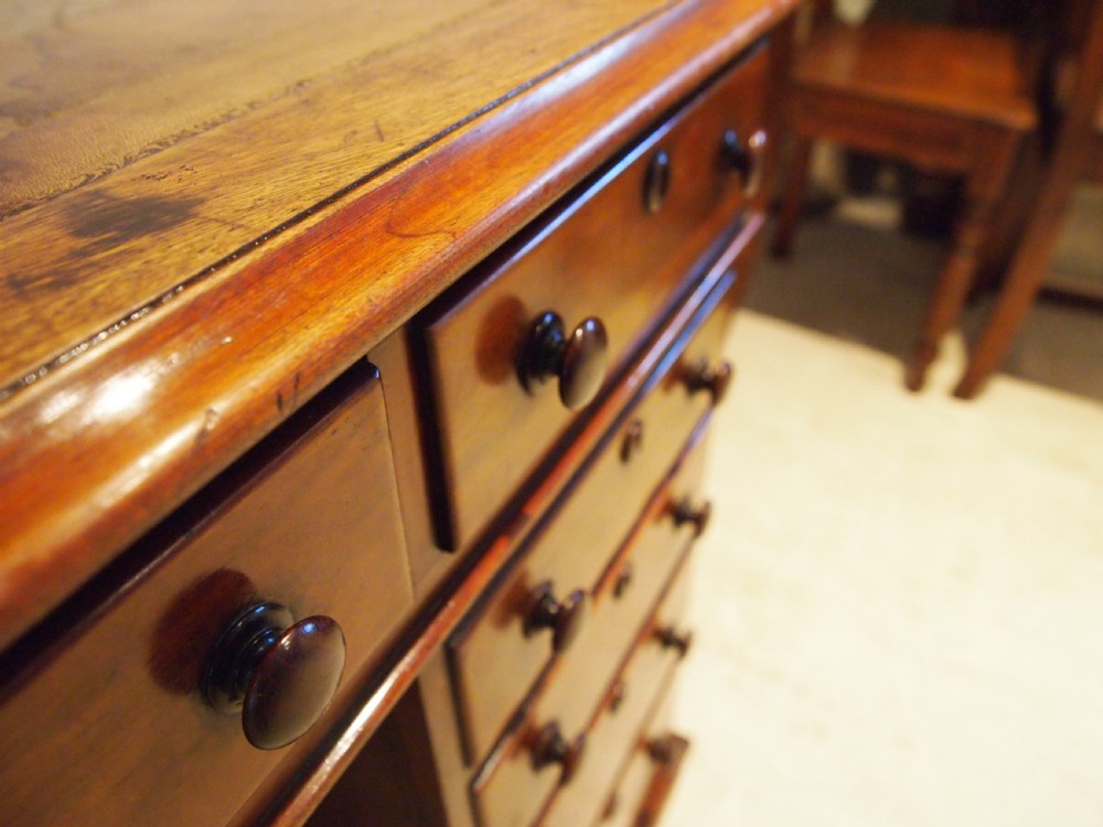 Desk Victorian Mahogany small 3 part twin pedestal desk c1880 View XII