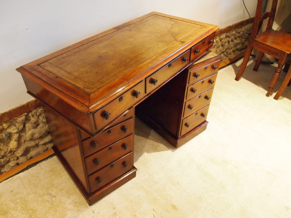 Desk Victorian Mahogany small 3 part twin pedestal desk c1880 View XIII