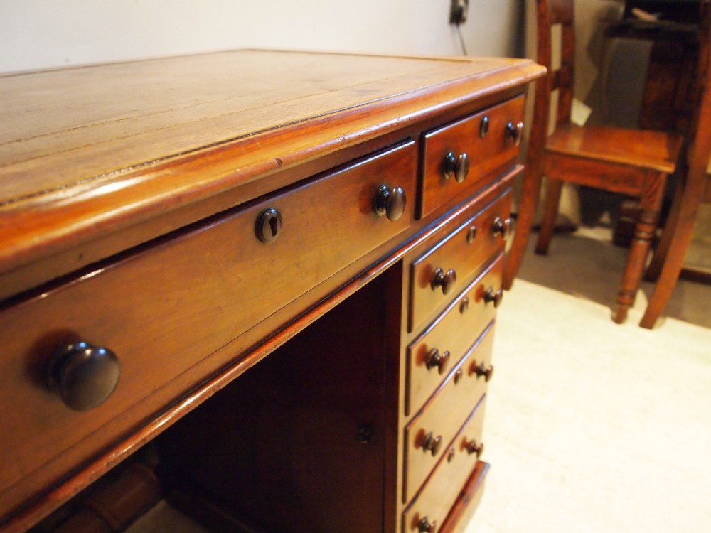 Desk Victorian Mahogany small 3 part twin pedestal desk c1880 View XIV