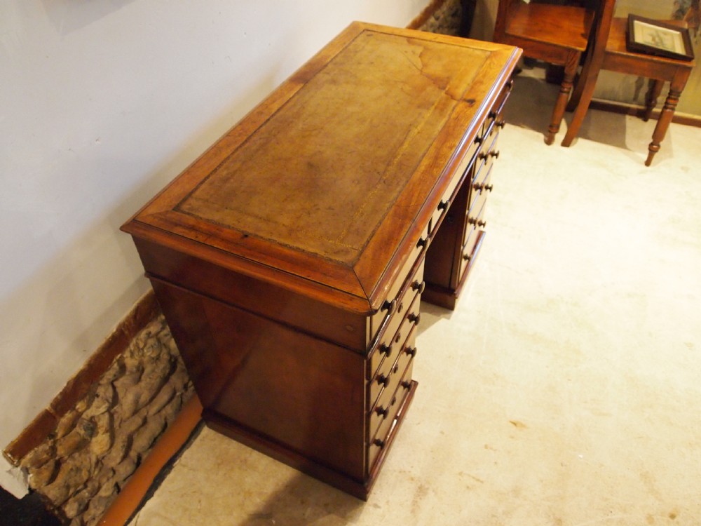 Desk Victorian Mahogany small 3 part twin pedestal desk c1880 View XV
