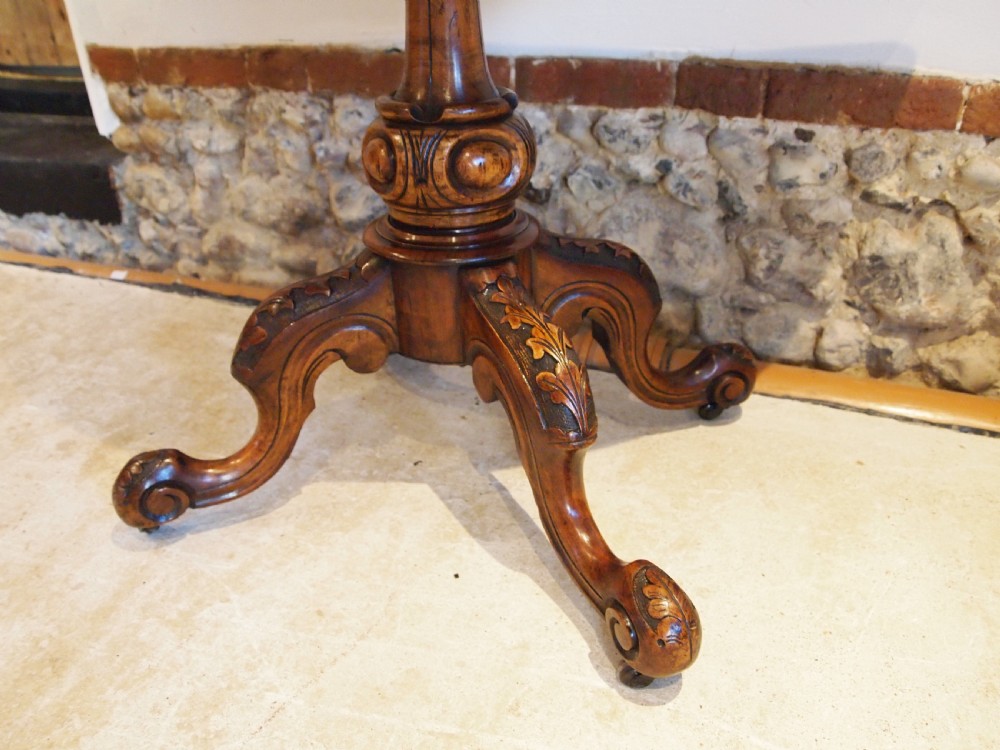 Table Burr Walnut demi-lune hall console lamp games card table c1860 View IV